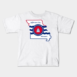Jefferson City Missouri Flag State Outline Kids T-Shirt